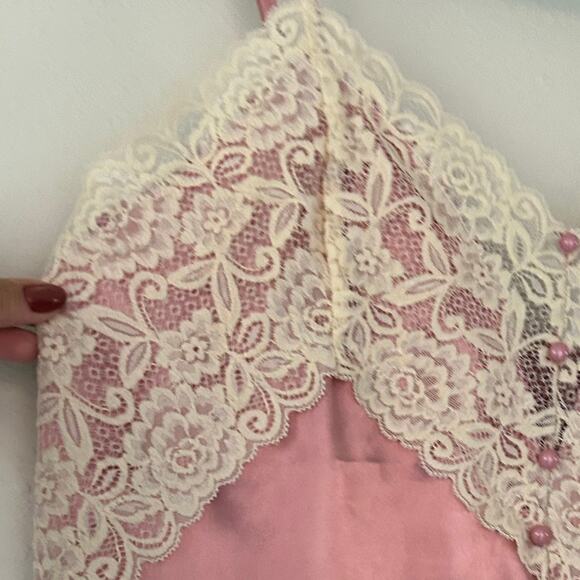 Vintage slip dress lace and satin silky adjustable mini cami langerie coquette - Picture 4 of 11
